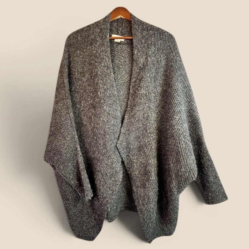 Cardigan Sleeping On Snow S Grey Wool‎ Blend Batwing Oversized Open Front Chunky